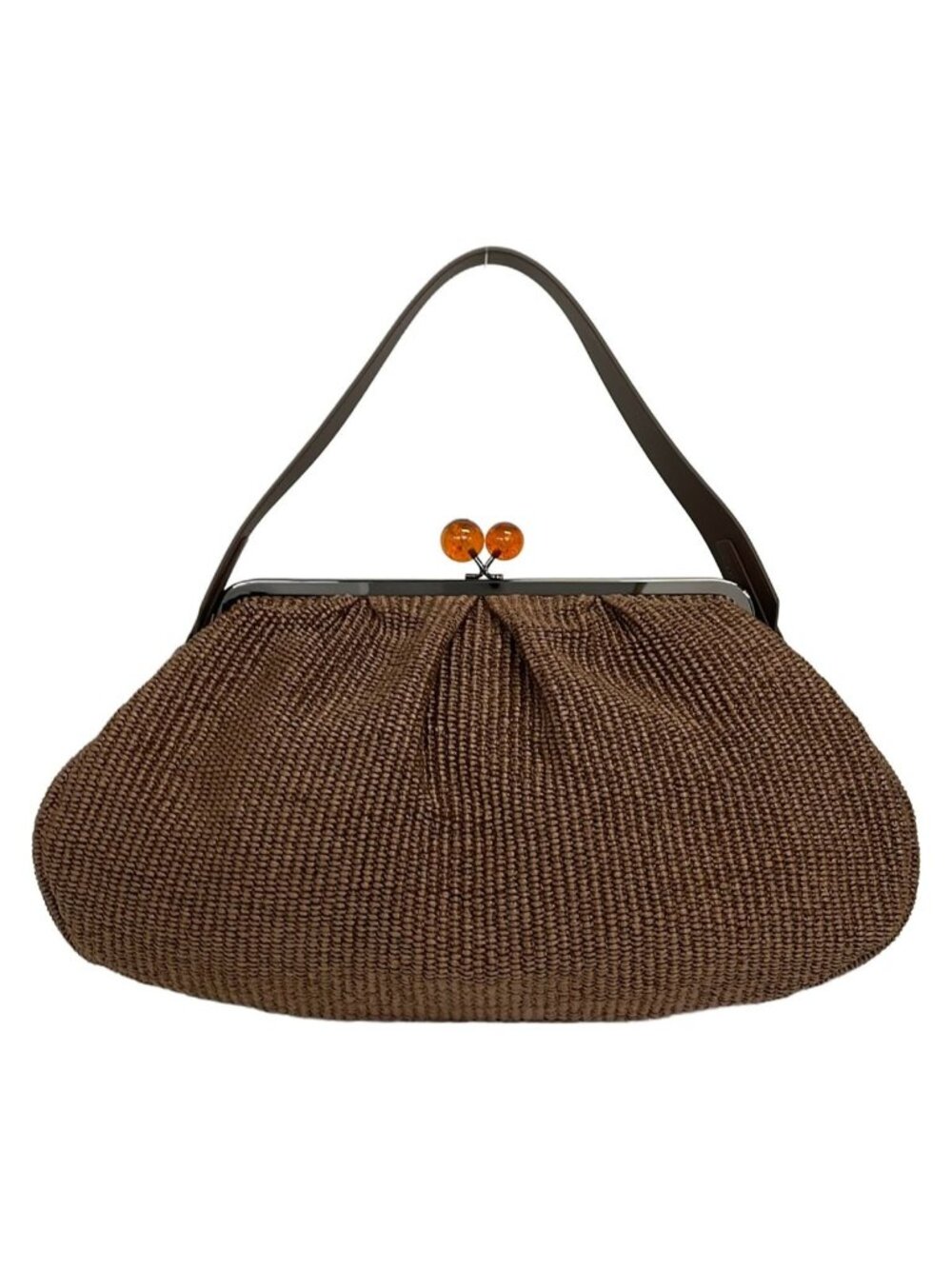 Max Mara Weekend Handbag Pasticino Dark Brown Raffia Style Kiss Lock Cotton